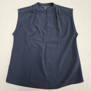 Banana Republic Blouse Womens XS Navy Blue V-Neck Sleeveless Pleated Top